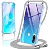 Coiwxmoi Cover per Huawei P30 Lite con Cordino 6,15,Trasparente Custodia con Laccio Tracolla Corda Catena Cinghia,Ultra Morbido Silicone TPU Antiurto Case per P30 Lite, Grigio Chiaro