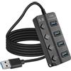HATMINI Hub di espansione USB 3.0 a 4 porte da 30 cm, hub dati veloce USB 3.0 con interruttori di accensione/spegnimento LED individuali, prolunga porta USB portatile per laptop, unità flash (5FT)