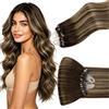 Hetto extension Microring Balayage Marrone Medio con Bionde 50cm 50Ciocche | 100% Remy umani, Micro anello senza colla né calore. Invisibile e riutilizzabile. Per matrimonio e uso quotidiano
