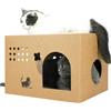 Deamoser Casa per gatti in cartone con erba gatta 43,2 cm di lunghezza x 30,5 cm di larghezza x 30,5 cm di altezza, grande cuccia per gatti da interni, con 2 cuscinetti tiragraffi ondulati per conigli e gatti