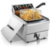 FOHERE Friggitrice Elettrica FOHERE da 11L con Scarico dell'Olio, 3000W Friggitrice Professionale con Cestello e Coperchio, Timer da 60 Minuti, Controllo della Temperatura 60-200 °C, per Ristoranti e Cucine