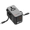 Verbatim GaN - Adattatore da viaggio 70 W, nero, con 2 cavi integrati e USB-C, USB-A, 2 connettori USA/JP, caricatore rapido per laptop, smartphone e altro ancora, utilizzabile in tutto il mondo