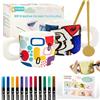 EVIEUN Set per Pittura Su Ceramica,Bianco Tazze Kit Ceramica Fai Da Te, Include 2 Tazze(400ML), 12 Pennarelli e 2 Cucchiai,Kit Fai Fa Te Creativo Adulti