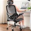 TONFARY Sedia da ufficio ergonomica per casa, schienale alto in rete, con supporto lombare regolabile, braccioli pieghevoli, poggiatesta rimovibile, salvaspazio, 150 kg (nero+grigio)