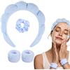 WD&CD Spa Fascia per Capelli da Donna, Fascia per Spa in Spugna con 2 Fasce per Polso e 1 Elastici per Capelli per Lavare il Viso, Cura della Pelle, Trucco, Doccia, Rimozione del Trucco - Blu