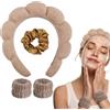WD&CD Spa Fascia per Capelli da Donna, Fascia per Spa in Spugna con 2 Fasce per Polso e 1 Elastici per Capelli per Lavare il Viso, Cura della Pelle, Trucco, Doccia, Rimozione del Trucco - Marrone