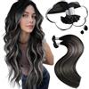 Moresoo Extension Capelli Veri Cheratina Shatush Balayage Dal Nero Naturale All'Argento Extension Cheratina Capelli Veri She 35 cm 40g #1B/S/1B