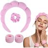 WD&CD Spa Fascia per Capelli da Donna, Fascia per Spa in Spugna con 2 Fasce per Polso e 1 Elastici per Capelli per Lavare il Viso, Cura della Pelle, Trucco, Doccia, Rimozione del Trucco - Rosa