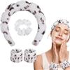 WD&CD Spa Fascia per Capelli da Donna, Fascia per Spa in Spugna con 2 Fasce per Polso e 1 Elastici per Capelli per Lavare il Viso, Cura della Pelle, Trucco, Doccia, Rimozione del Trucco - Leopardato