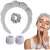 WD&CD Spa Fascia per Capelli da Donna, Fascia per Spa in Spugna con 2 Fasce per Polso e 1 Elastici per Capelli per Lavare il Viso, Cura della Pelle, Trucco, Doccia, Rimozione del Trucco - Grigio
