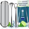 EcoEarth Set di 3 raschietti per lingua per adulti, lavalingua in acciaio inossidabile con custodia per l'igiene orale di EcoEarth