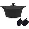 COOKUT L'Incredibile Cocotte in Metallo 28cm Nero Grafite con Pomello in Metallo e Presine