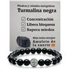 arana's® Bracciale medaglione croce San Benito in tormalina nera - Filo elastico con sfere da 8 mm - Braccialetti energetici per donna e uomo - Amuleto contro le cattive energie e il malocchio, 19,50