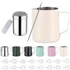 Zuquik Bricco Latte in Acciaio Inox, 350ml, Barista con Misurazione Mark 12oz, Bricco per Latte con Spargitore per Cacao, 16 Stencil e Penna per Cappuccino e Espresso,Bianco