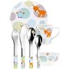 PURESIGNS WOODY Set Pappa Completo per Bambini 7 Pezzi Porcellana e Acciaio Inox 18/10 dai 3 Anni - BPA-free, Lavabile in Lavastoviglie, Idea Regalo Nascita Compleanno Battesimo