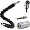 CNYMANY Set di 3 Chiave a Bussola Universale 7-19mm Adattatore per Impugnatura, 105 gradi Angolo Retto Trapano Allegato Codolo Esagonale 1/4, 300mm Flessibile Bit di Estensione Connessione a Cacciavite