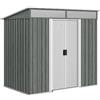 Outsunny Casetta da Giardino 2m² in Acciaio Zincato con Kit Fondazione, Prese d'Aria, Capanno da Giardino con Finestre Trasparente, Tetto Inclinato, Porta Scorrevole Bloccabile, 2 Ganci, Grigio Chiaro | Aosom Italy