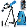 Bresser Telescopio per bambini Junior 70/400 telescopio per bambini dai 8 anni in su, astronomia principianti, telescopio con zaino, accessori e supporto per smartphone, cielo notturno, blu