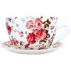 Dekohelden24 Vaso per fiori, vaso per piante, vaso per piante, vaso per fiori, vaso per piante con manico in ceramica, motivo fiori di rosa, lunghezza 20 x 15 x 12 cm (lunghezza x larghezza x