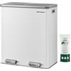 SONGMICS Pattumiera a 2 Scomparti, con 2 x 30 L Secchi Interni per Spazzatura Differenziata, 15 Sacchi della Spazzatura, Pedali e Coperchi a Cerniera, Chiusura Morbida, Bianco e Grigio LTB60WT