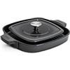 Woll Iron - Bistecchiera quadrata con scanalature, con pressa per bistecca e manici in silicone, 28 x 28 cm, altezza 4,5 cm, adatta per tutti i piani cottura, in ghisa, utilizzabile in forno fino a