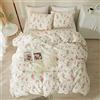 MOTNTD Set di biancheria da letto matrimoniale in morbido cotone con motivo floreale, stile shabby chic, 3 pezzi, traspirante, con 2 federe