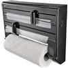 Leifheit Portarotoli da Parete Parat Black, Taglio Preciso 3 Rotoli | Per carta cucina, pellicola e alluminio, nero, supporto rimovibile, 38 x 8,7 x 26 cm, compatibile con rotoli standard