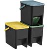 SONGMICS Cestino da Cucina Raccolta Differenziata, Set di 3 Pattumiere Impilabili 20 L, Smaltimento Rifiuti, Coperchi a Pressione, Adesivi, Contenitori, Giallo, Blu e Verde LTB763BZ01