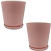 Relaxdays Vaso da Fiori, Set da 2, Vaso con sottovaso, Righe, H x D: 20 x 20 cm, Vaso per Piante, plastica, Rosa Antico