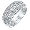 Bling Jewelry Anello di nozze a fascia larga con dichiarazione a 3 file in stile Art Deco con zirconi cubici AAA taglio principessa a canale semieterno, cupola in argento sterling .925, vestibilità comoda 8MM per