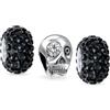 Bling Jewelry Set di tre teschi scheletro di Halloween Diametro De Los Muertos Occhio CZ bianco e distanziatore di cristallo nero solido perline charm per donne in argento sterling .925 adatto per braccialetto