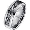 VAKKI Anello carbide in tungsteno da 8 mm Gold/Silver Celtic Dragon for Men Wedding Band with Blue/Black Carbon Fiber Inlay Size J 1/2-Z+3, Tungsteno, Nessuna pietra preziosa
