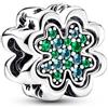 MariaFonte Bead Charm Doppio Quadrifoglio Amicizia incisione True Friends are a rare gift (I veri amici sono un dono raro) Compatibile Tutte le Marche Zirconia Verde Donna Pendente Ciondolo Argento
