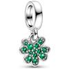 MariaFonte Charm Quadrifoglio Verde Piccolo Compatibile Tutte le Marche Bead con Zirconia Verde Donna Originale Pendente Ciondolo Argento