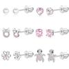 MILACOLATO 6Paia Orecchini Bambina Acciaio Chirurgico Orecchini Anallergici Donna Ragazze CZ Cuore Fiore Orecchini a Bottone Set Piercing Trago Cartilagine Gioielli rosa