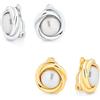 Bling Jewelry Set Di Due Orecchini A Clip Con Perla Simulata Bianca Incastonata In Una Cornice Di Cavo Per Donne Senza Foro Alle Orecchie Placcati In Oro 14K