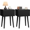 YMYNY Set di 2 Comodini, Tavolini da Salotto, Stile Mid-Century Moderno Canaliato, Cassetto a Apertura a Pressione, Gambe in legno massello, 35×27×53cm, per Camera da Letto, Soggiorno, Nero HST018B-2