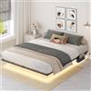 Struttura Letto Matrimoniale In Metallo Con Testiera Imbottita A LED RGB, Porte USB E Type-C, Contenitore Sottoletto, Senza Necessità Di Rete, Nera