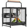 VIVOHOME Gabbia per Uccelli in Ferro Forgiato, 48cm, con 2 Mangiatoie, Vassoio Estraibile e Corda Colorata, per Pappagalli, Conuri, Cenerini, Cacatua, Parrocchetti, Nero