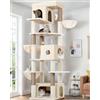 Globlazer Tiragraffi Beige XXL Alto 204 cm con 3 Grotte, 2 Grande Trespoli, 3 Morbido Cestini, Torre del Gatto Stabile per 3-5 Grandi Gatti Adulti Gatto Giocare Graffiare Interno (F80F, Beige)