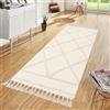 INKAROBOX Tappeto passatoia boho beige, trapuntato in cotone con nappa, lavabile per bagno, cucina, soggiorno, camera da letto, corridoio, sala da pranzo (60 x 130 cm)