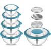 HaWare Set di 5 ciotole per mescolare con coperchi, in acciaio inox, per cucina, 3 grattugie, coperchi trasparenti, ermetiche per la preparazione degli alimenti, la cottura e la conservazione (4,6/2,8