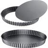 Spurleh 2 stampi per quiche con fondo di sollevamento, 28 cm + 28 cm, con fondo di sollevamento, quiche, teglia antiaderente con fondo sciolto per cuocere, quiches, tortiera rotonda scanalata, acciaio al