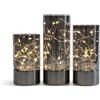 Rhytsing 3 Lanterne con Catene Luminose Led, Lampada in Vetro con Timer, Luci di Natale Grigio Fumo per Interni, H 12,5cm / 15 cm / 17,5 cm