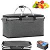 VIQIHEOE Cestino Termico Pieghevole, 18L Cestino per La Spesa, Borsa Termica Grande, Borsa Termica per Cesto da Picnic, con Coperchio, Cerniera e Maniglia, per Ufficio, Campeggio, Picnic, Shopping, Grigio
