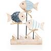 Logbuch-Verlag - Decorazione marittima in legno a forma di pesci - Pesci in legno naturale da appoggiare, 16,5 cm, azzurro