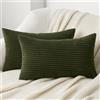 Topfinel Set di 2 federe per cuscino, 30 x 50 cm, in velluto a coste, motivo a righe, per divano e soggiorno, colore: verde oliva