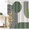 Uiiooazy Tenda da Doccia Antimuffa 180x180cm Boho Chic Foglie Verde Salvia | Tenda da Doccia Verde Astratta Righe Nero Impermeabile Tessuto in Poliestere Lavabile per Vasca da Bagno con 12 Anelli