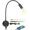 ERWEY Lampada da lettura da parete, lampada da comodino a LED da parete con interruttore touch, dimmerabile e presa di ricarica USB, 3W collo d'oca girevole a 360° con spina e cavo, 3000-6000K, nero
