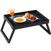 RRX Vassoio da letto con gambe pieghevoli, in bambù, per colazione a letto, per mangiare, servire o da usare come vassoio per computer portatile (Nero)